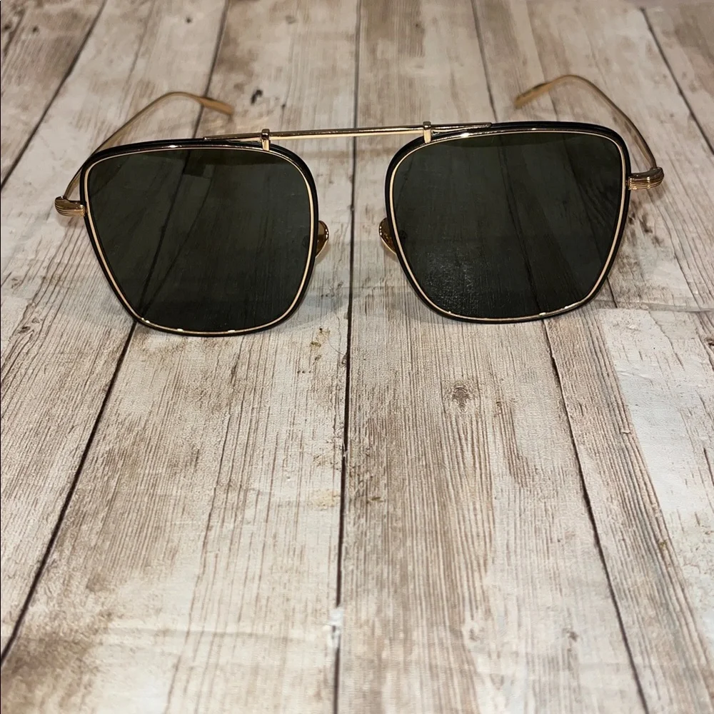 AMAVII VEGA 18K Gold Aerospace Titanium Frame Green Lens Square Aviator 56-20